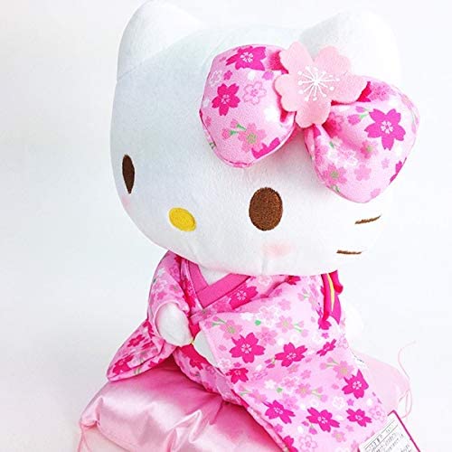 Sanrio Hello Kitty Plush Maneki-Neko Beckoning Cat Pose Pink Kimono