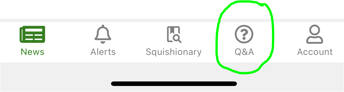 Q & A Page in Squish Alert App